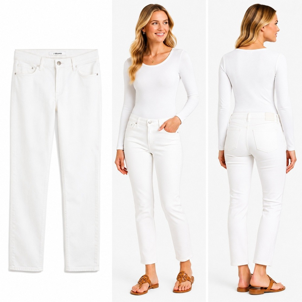 J Brand Jeans Womens 27 White Slim Straight Leg Mid Rise Stretch Denim‎ Pants